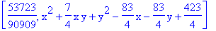 [53723/90909, x^2+7/4*x*y+y^2-83/4*x-83/4*y+423/4]